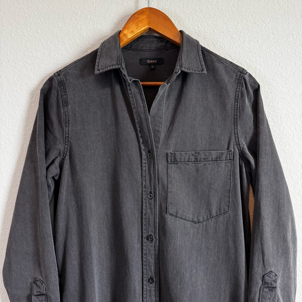 Quince Women's Distressed Denim Black Wash Maxi Shirt Dress Size XS - Picture 7 of 11